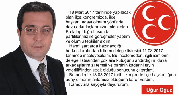 MHP'li Oğuz adaylıktan çekildiğini açıkladı
