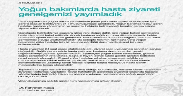 Yoğun bakımdaki hastalar ziyaret edilebilecek