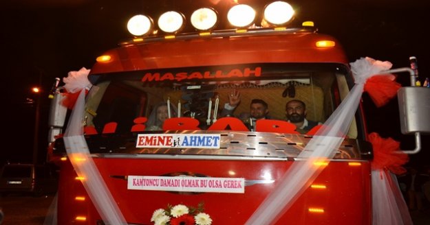 Gelin ve damada kamyon sürprizi