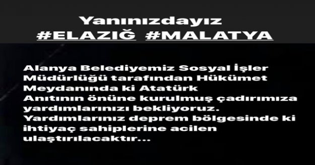 Alanya Belediyesi yardımlarınızı bekliyor!