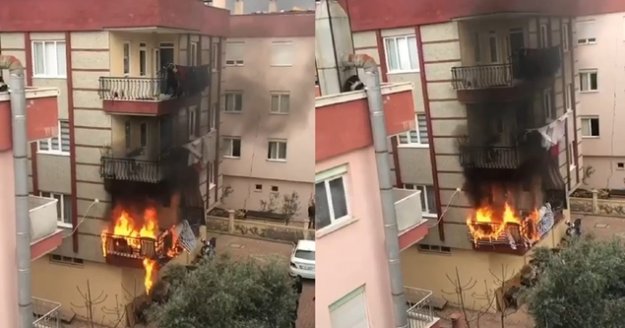 Balkon alev topuna döndü, mahalleli panik yaşadı