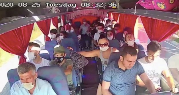 Otobüsün kırmızı ışıkta bekleyen araçları biçtiği o anlar kamerada