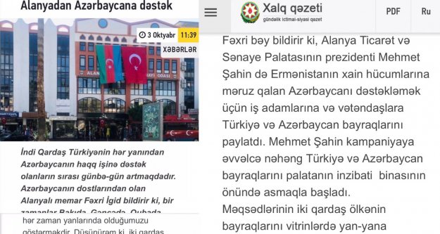 Başkan Şahin'e Azerbaycan'dan teşekkür