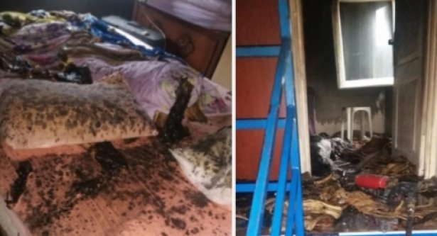 Yıldırım düşen evde yangın çıktı