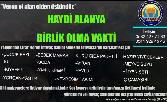 ALKOD'dan Alanya halkına yardım çağrısı
