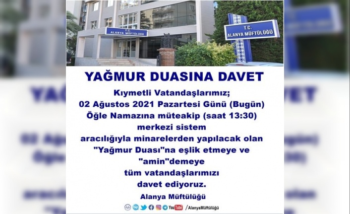 Alanya Müftülüğü'nden yağmur duasına davet!