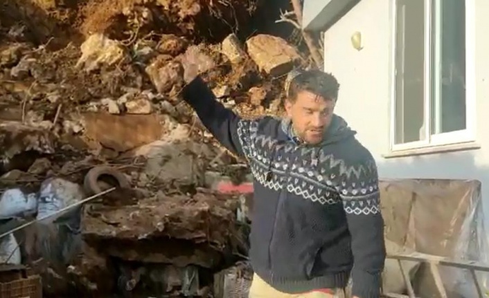 Alanya'da dev kaya parçası evin üzerine düştü, 4 kişi ölümden döndü