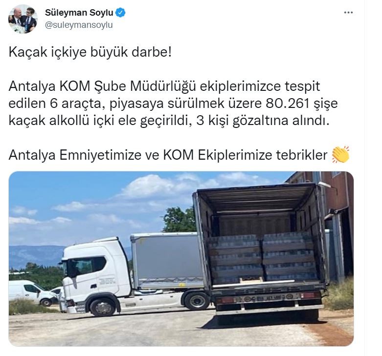 Bakan Soylu duyurdu: "Antalya’da kaçak içkiye büyük darbe"