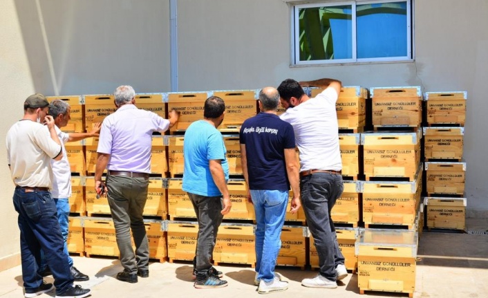 Yangınzede üreticilere arı kovanı desteği