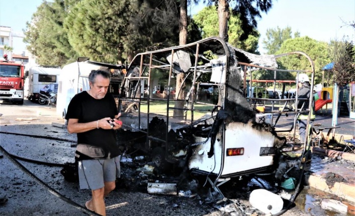 Alev alev yanan karavanda dinlenen kadın ölümden döndü