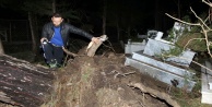 Fırtına mezar taşlarını da yerinden oynattı!