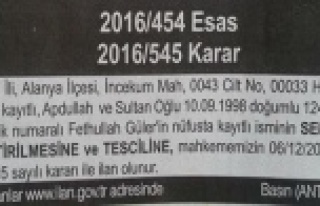 Fethullah ismini değiştirdi