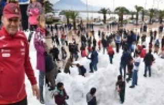 Alanya'da denize sıfır kartopu savaşı