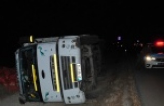 Soğan yüklü kamyon devrildi