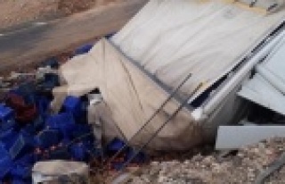 Nar yüklü kamyon devrildi: 3 ölü var