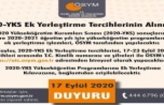 2020-YKS ek yerleştirme tercihleri bugün başladı