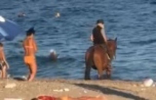 Atını denize süren kovboy, tatilcileri şaşkına...