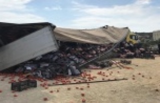 Gazipaşa'da domates ve nar yüklü tırın dorsesi...