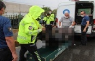 Kaldırıma çarpıp tahliye kanalına düşen motosiklet...