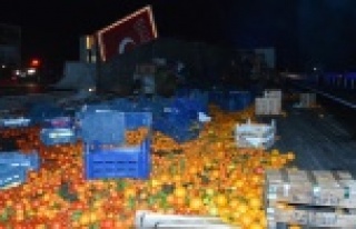 Meyve yüklü tır devrildi: 3 yaralı var