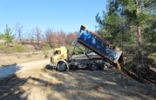 Manavgat Aksaz’da yol genişletme çalışması