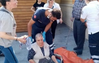 Dengesini kaybeden yaşlı çift yürüyen merdivenlerden...