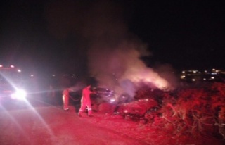 Çay kenarına atılan sera atıkları alev aldı