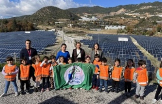Alanya Belediyesi'nden Güneş Enerjisi Tesisi'ne minik çevrecilerden ziyaret
